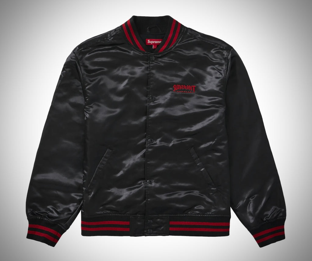 Supreme x Thrasher Satin Varsity Jacket Black M – lexxoseptboardshop